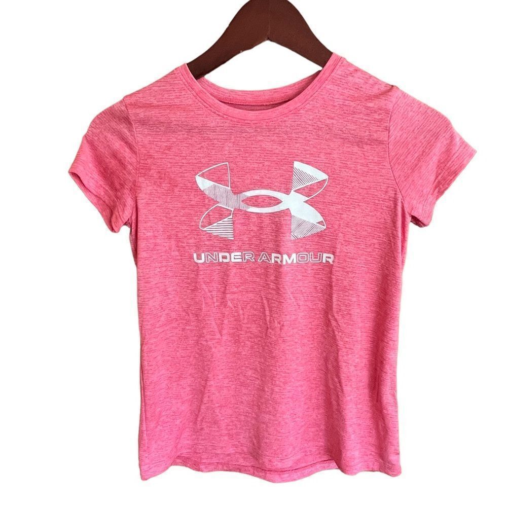 Under Armour pink wicking heat gear crew neck t-shirt girls medium‎